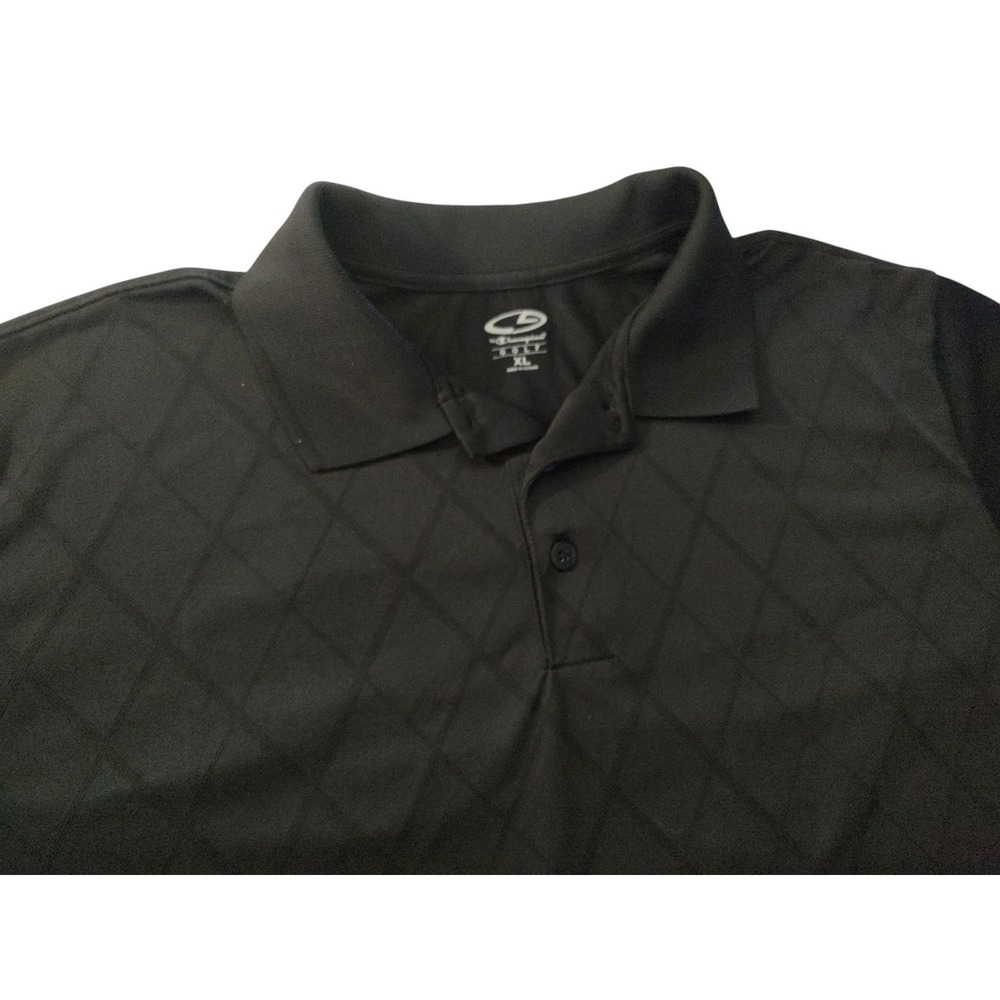 Champion Golf Polo Shirt Performance Diamond Pattern Black Mens Extra Large